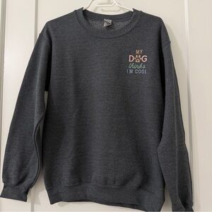 Gildan Dark Gray Crewneck Sweater with Fun embroidery unisex fit